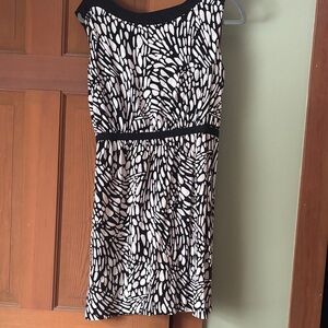 LOFT Black and White Abstract Midi Dress